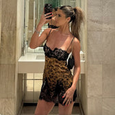 Summer Women Clothing Sexy Leopard Print Slim Fit Backless Lace Splicing Sling Dress 3