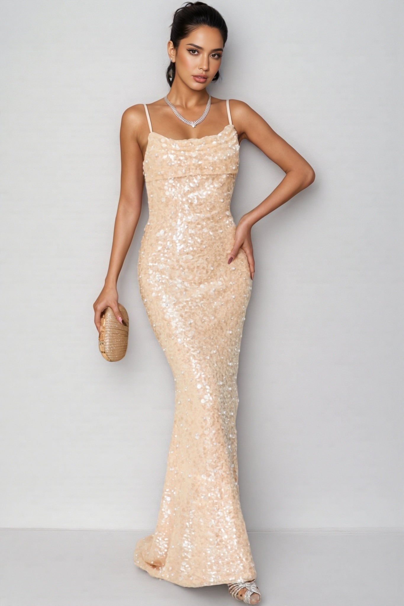Maelk Backless Sequin Fishtail Maxi Dress - View 4