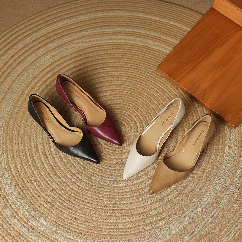 Pointed Toe Slip On Flared Kitten Heel Pumps