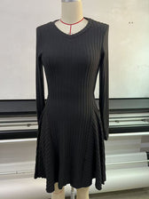 Ribbed Knit V-Neck Long Sleeve Fit and Flare Mini Dress 13