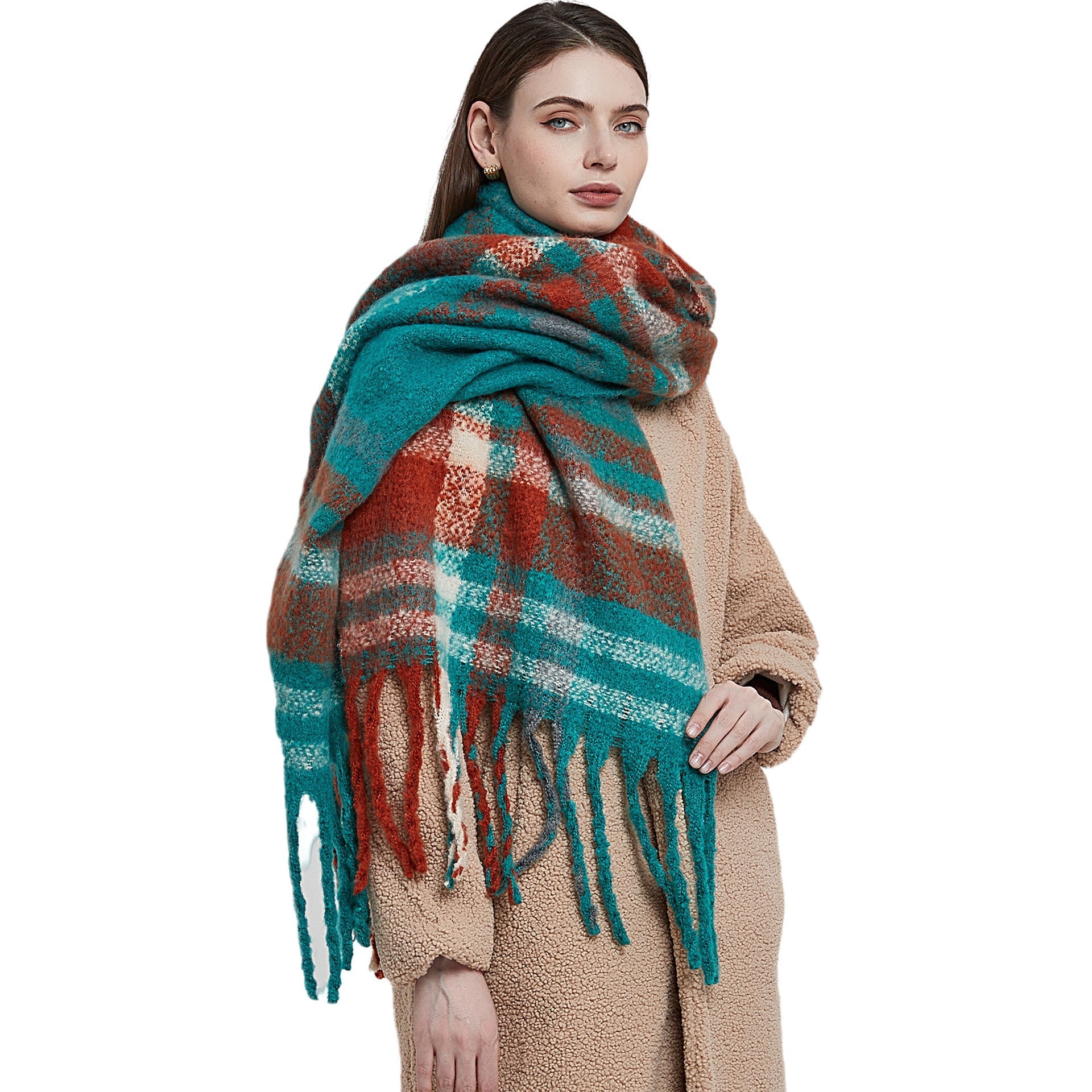 New Autumn Winter Thickened Coarsetassel Plaid Warm Scarf