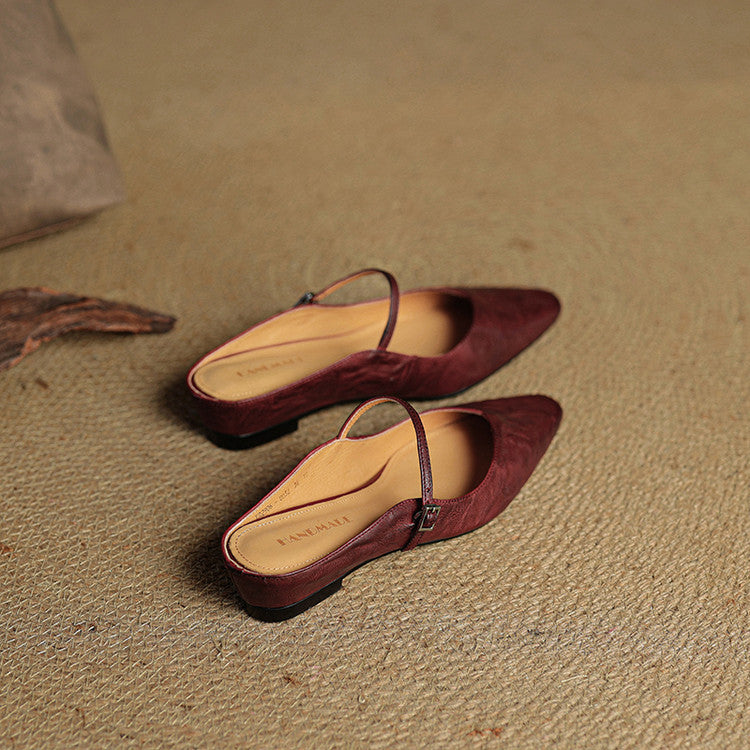 Pointed Toe Ankle Strap Buckle Flat Mary Jane