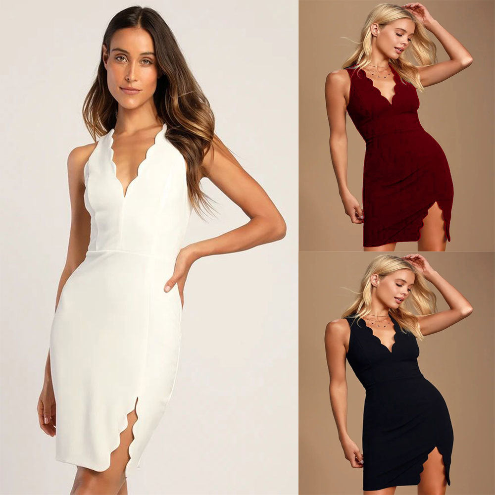 Party Short Evening Dress V-neck Split Sexy Slim Vest Sheath Dress