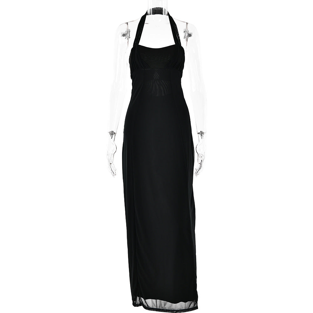 Halter Stitched Backless Slim Fit Sheath Dress