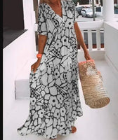 V-Neck Short Sleeve Floral Tiered Loose Maxi Beach Dress 7