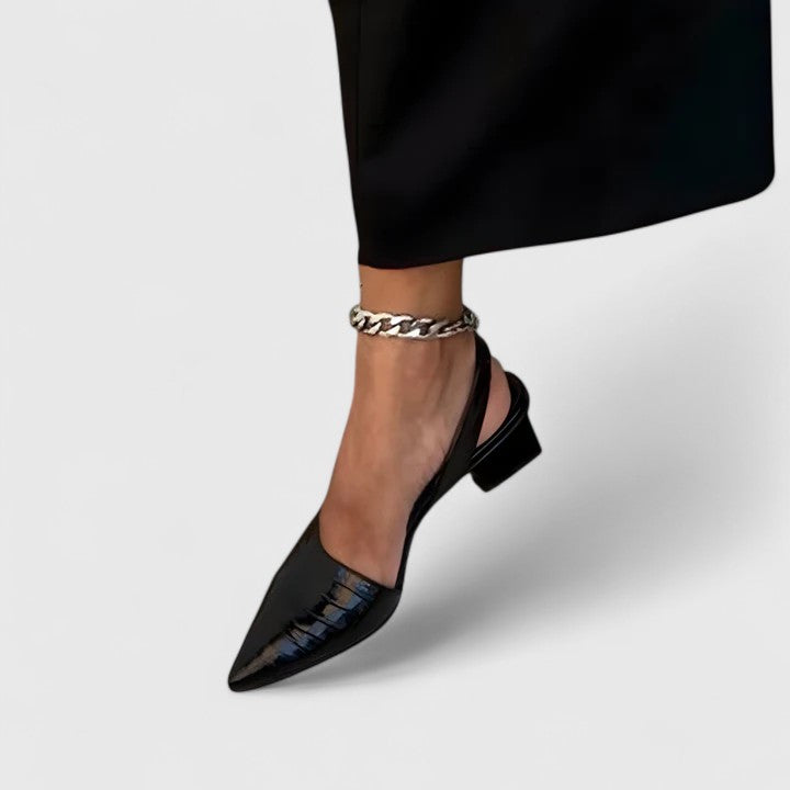 Pointed Toe Slingback Block Heel Pumps