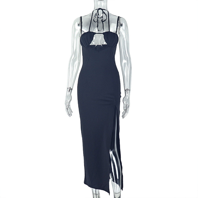Spaghetti Strap Bust Cut Out High Split Bodycon Maxi Dress 6