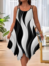 Abstract Print Spaghetti Strap Handkerchief Hem Midi Dress 11