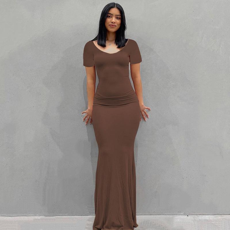 Scoop Neck Spaghetti Strap Bodycon Mermaid Maxi Dress 27