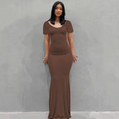 Scoop Neck Spaghetti Strap Bodycon Mermaid Maxi Dress 27