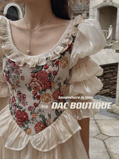 Floral Corset Puff Sleeve Square Neck Maxi Dress 5