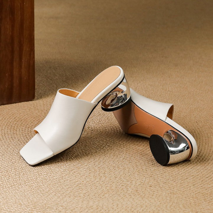 Open Toe Sculpted Block Heel Mules