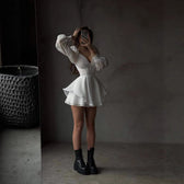 Chiffon Deep V-Neck Long Sleeve Bustier Mini Dress 3