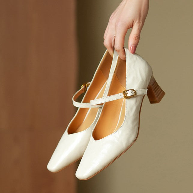 Buckle Strap Square Toe Block Heel Mary Jane Pumps