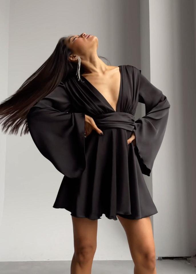 Celeste - Satin Bell Sleeve Mini Dress - View 9
