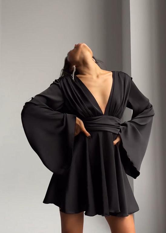 Celeste - Satin Bell Sleeve Mini Dress - View 10