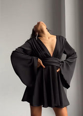 Celeste - Satin Bell Sleeve Mini Dress - View 10