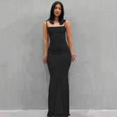 Scoop Neck Spaghetti Strap Bodycon Mermaid Maxi Dress 14