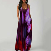 V-Neck Spaghetti Strap Ombre Pocket Loose Maxi Dress 17