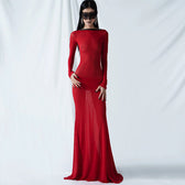 Autumn Mesh Backless Lace up Long Sleeve Super Maxi Dress - View 7