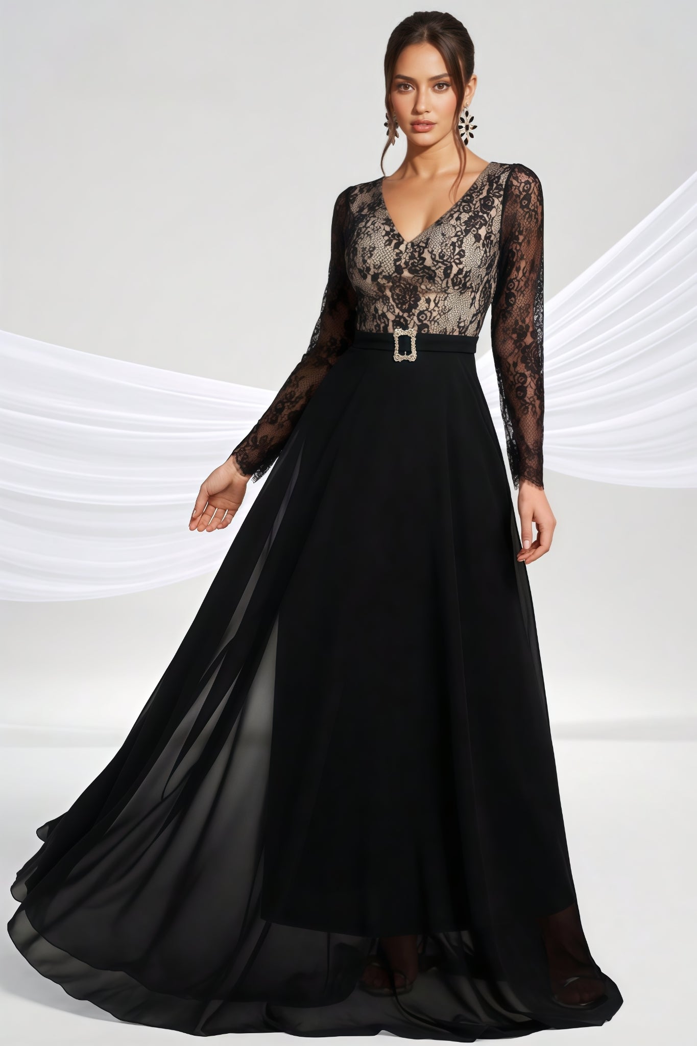 Abel Black Long-Sleeve Lace Maxi Dress - View 3
