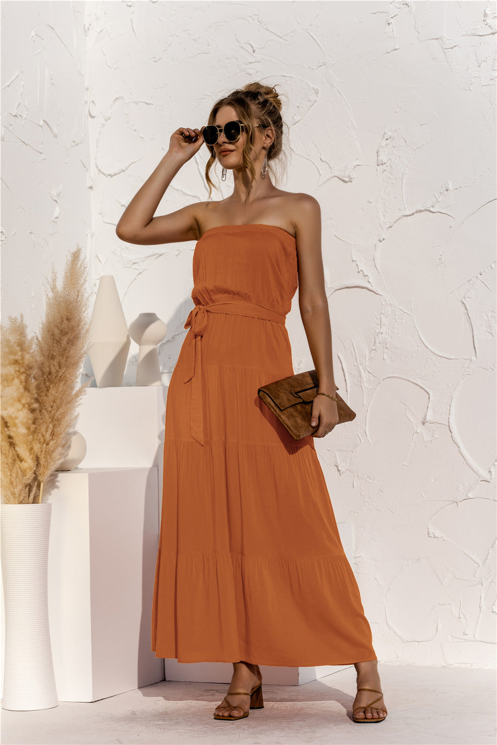 Free Falling Strapless Tiered Maxi Dress Golden Yellow
