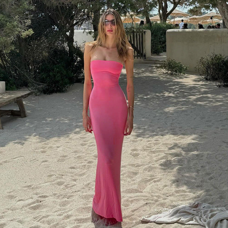 Strapless Tube Bodycon Fishtail Maxi Dress
