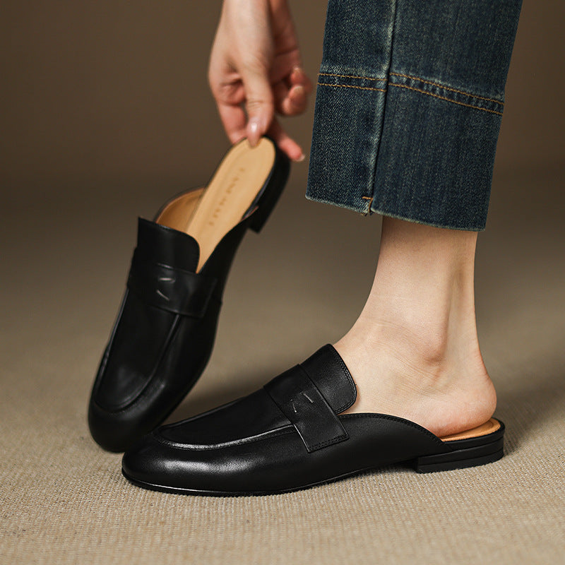 Square Toe Flat Penny Loafer Mules