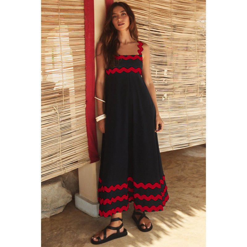 Jovie - Sleeveless Floral Printed Loose Dress Black Wrinkle Red
