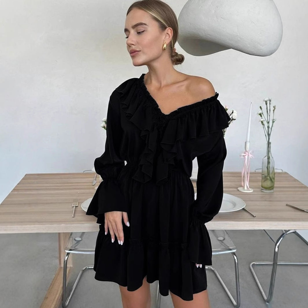 Deep V-Neck Long Sleeve Ruffle Tiered Mini Dress 4