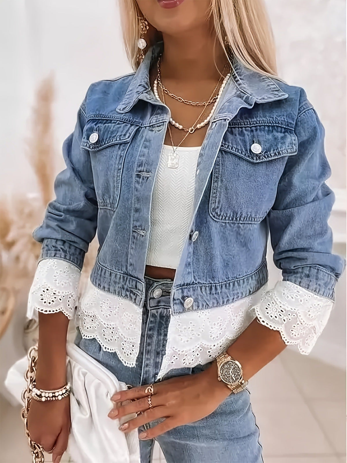 Winnie™ — Eyelet Lace Denim Jacket