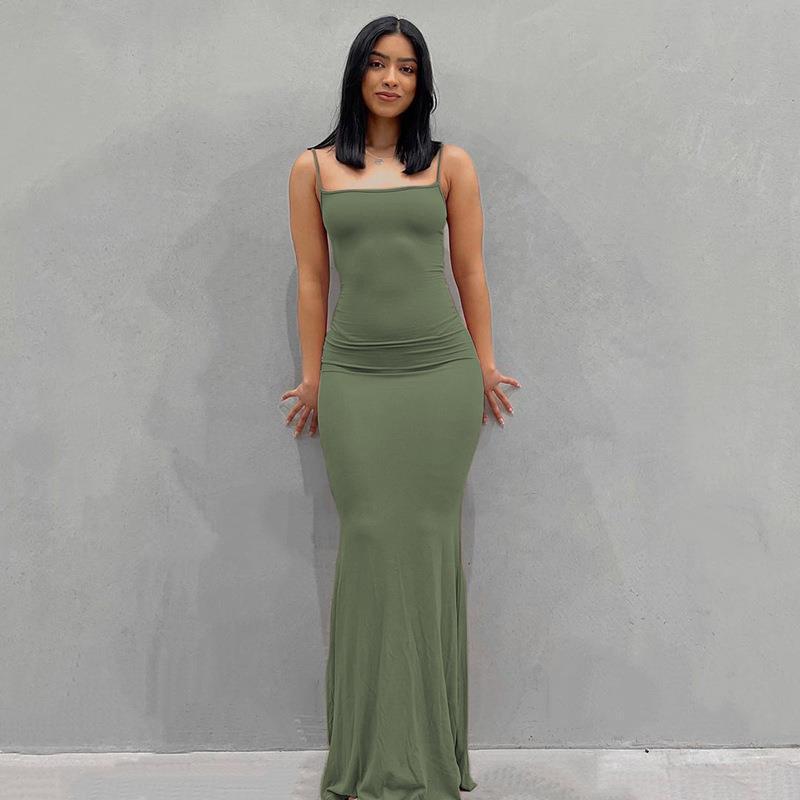 Scoop Neck Spaghetti Strap Bodycon Mermaid Maxi Dress 12