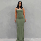 Scoop Neck Spaghetti Strap Bodycon Mermaid Maxi Dress 12