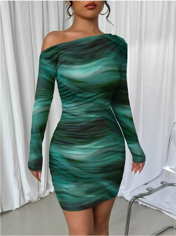 Stitch sheer mesh see through abstract off shoulder mini dress 9