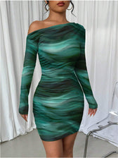 Stitch sheer mesh see through abstract off shoulder mini dress 9