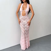 Lace Halter Neck Cut Out Mermaid Maxi Gown 9