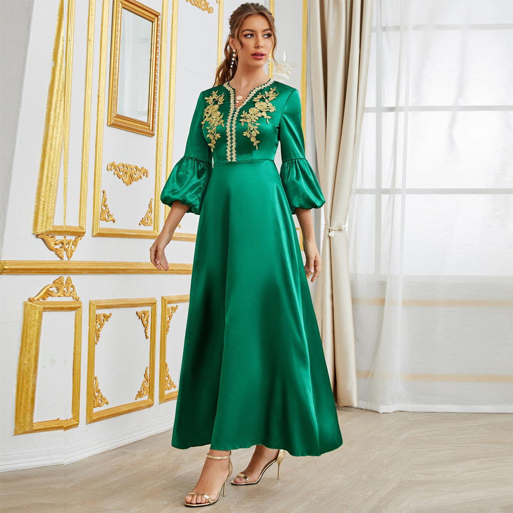 Middle East Muslim Party Gathering Applique Dress Gown