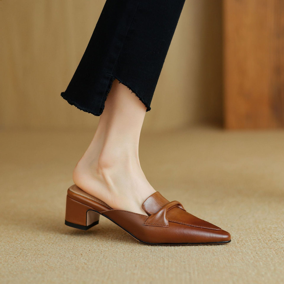 Square Toe Block Heel Loafer Mules