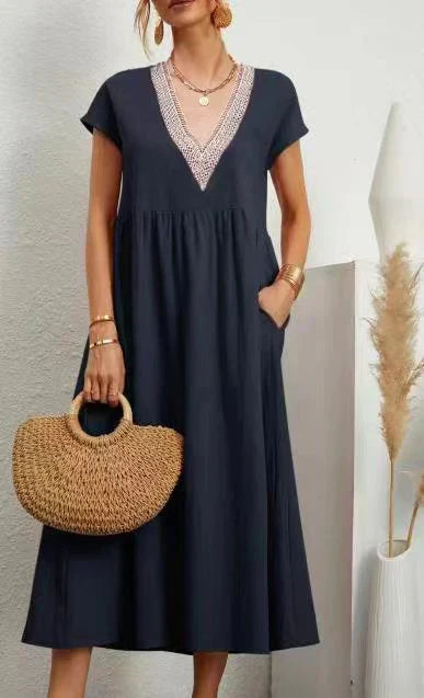 Irina Effortless Short Sleeve V Neck Dress Statement Occasion Edit