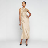 Cowl Neck Satin Back Cross Long Dress - View 5