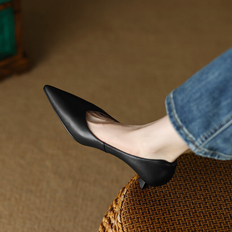 Pointed Toe Slip On Kitten Heel Pumps