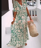 V-Neck Short Sleeve Floral Tiered Loose Maxi Beach Dress 9