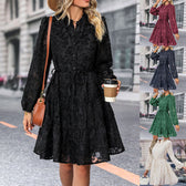 Textured Long Sleeve Button Front Tiered Mini Dress