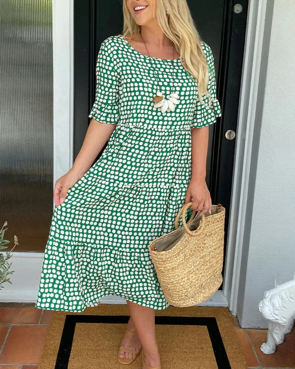 Polka Dot Short Sleeve Tiered Midi Dress 4