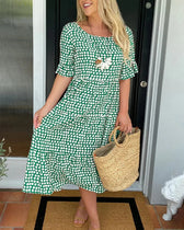 Polka Dot Short Sleeve Tiered Midi Dress 4