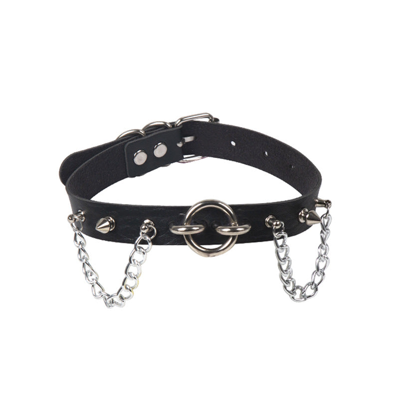 Personality Oring Rivet Chain Punk Leather Gothic Necklace