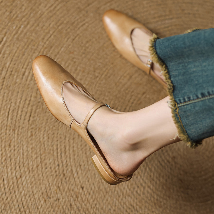 Square Toe Buckle Strap Mary Jane Flats