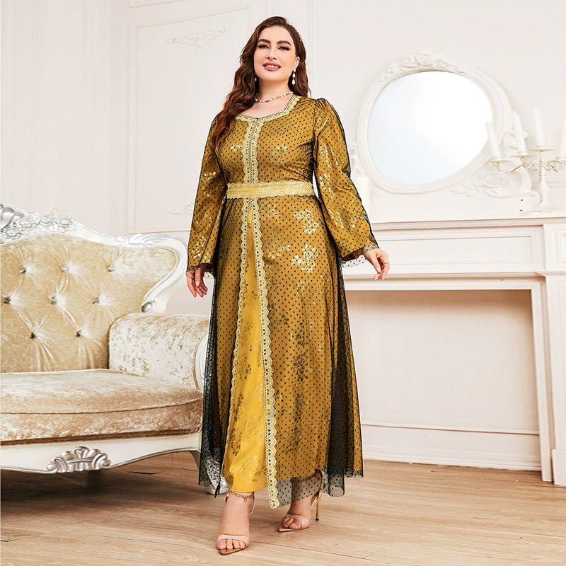Plus Size High Waist Loose Long Sleeve Mesh A line Dress