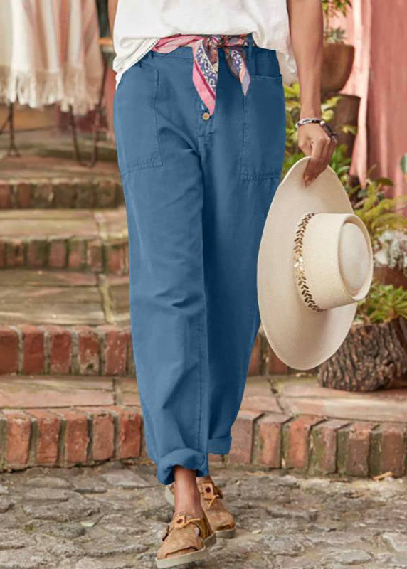 High Waist Button Fly Patch Pocket Tapered Trousers