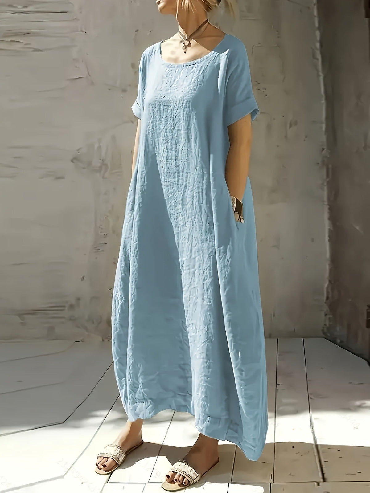 Short Sleeve Loose Linen Maxi Dress Summer 8